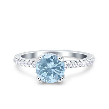 Art Deco Wedding Bridal Ring Half Eternity Round Simulated Aquamarine CZ 925 Sterling Silver